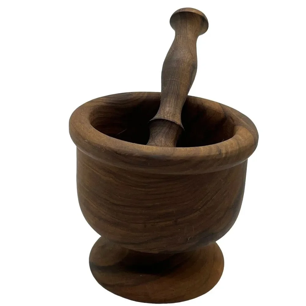 Wooden Mortar & Pestle Set Made in Spain Herb Crusher Grinder Apothecary Medical